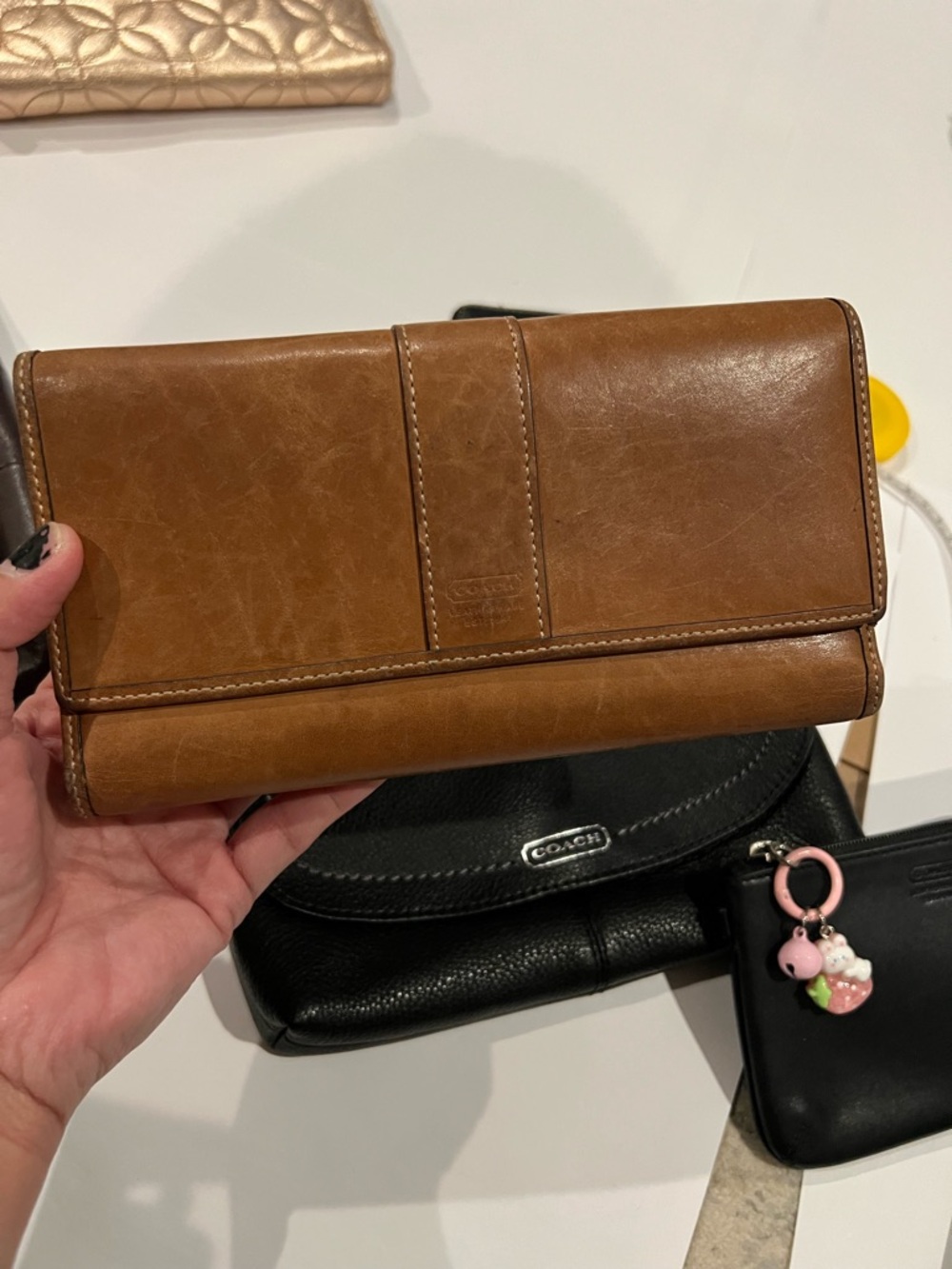 Coach Brown Leather Continental trifold Wallet with check book - Women's